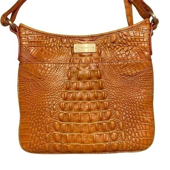 Brahmin orange Melbourne embossed leather crossbody messenger bag - Picture 1 of 11